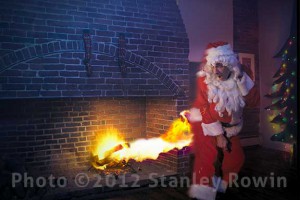 Santa descends chimney, but catches fire