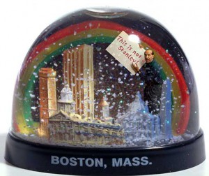 René Magritte homage Snow globe with man in it